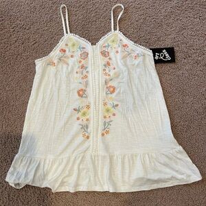 ART CLASS Girls Embroidered Floral Boho White Tank Top